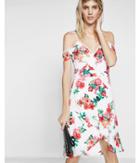 Express Womens Floral Print Lace Trim Cold Shoulder Wrap Dress