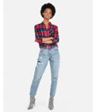 Express Womens Red Plaid Cropped Flannel