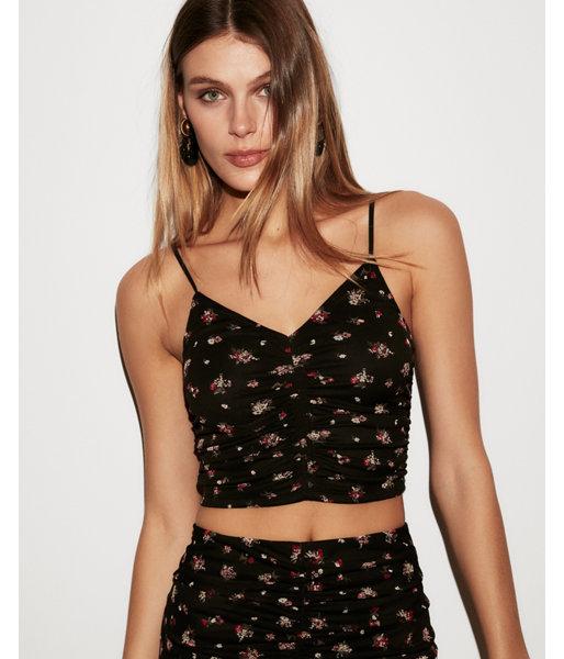 Express Womens Floral Print Cropped Ruched Cami