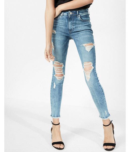 Express Petite High Waisted Destroyed Stretch Ankle Jean