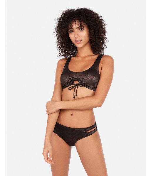 Express Womens Metallic Ribbed Keyhole Cut-out Bikini Bottoms