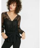 Express Womens Lace And Mesh Semi-sheer Surplice Blouse