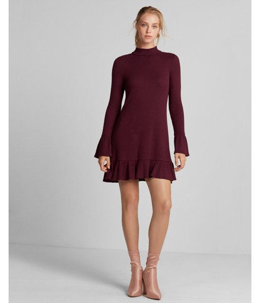 Express Petite Ruffle Hem Trapeze Dress