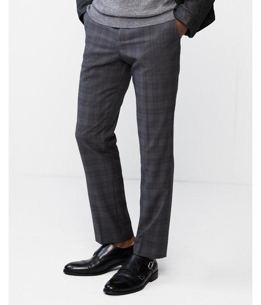 Express Mens Slim Dark Gray Plaid Wool-blend Dress Pant