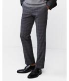 Express Mens Slim Dark Gray Plaid Wool-blend Dress Pant