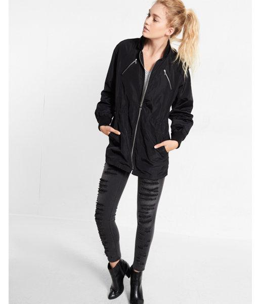 Express Womens Black Bomberak Raincoat
