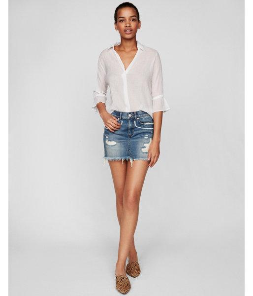 Express Womens Ruffle Sleeve Cotton Popover