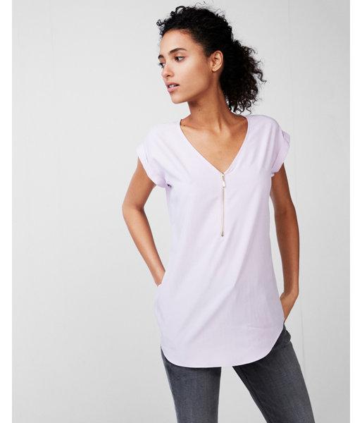 Express Womens Sandwashed Zip Front Gramercy Tee