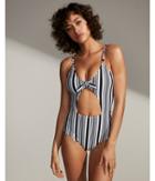 Express Womens Stripe Cut-out Tie Front One-piece