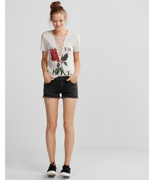 Express Low Rise Black Denim Cutoff