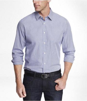 Express Mens Modern Fit Striped Dress Shirt Blue