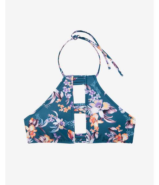 Express Womens Floral Strappy Cut-out Halter Neck Bikini Top