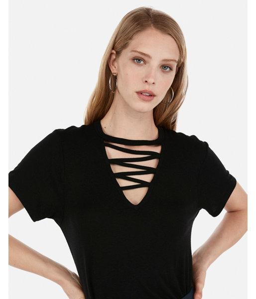 Express Womens Express One Eleven Zig Zag Cut-out Boyfriend Tee