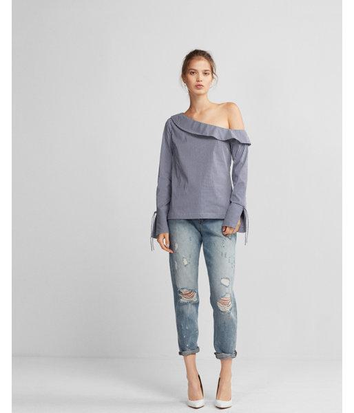 Express Womens Striped Off The Shoulder Blouse
