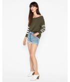 Express Womens Off The Shoulder Stripe Sleeve Pullover