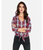 Express Womens Plaid Tie Front Long