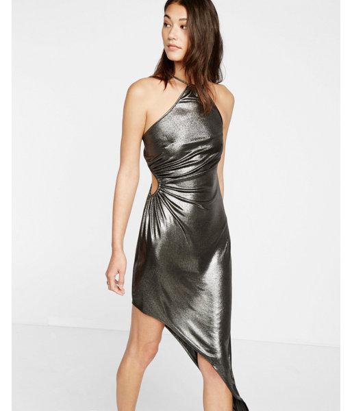 Express Womens Metallic Side Cut-out Asymmetrical Dress