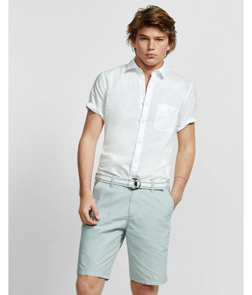 Express Mens 10 Inch Belted Flat Front Cotton