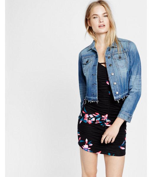 Express Womens Released Hem Denim Trucker Jacket