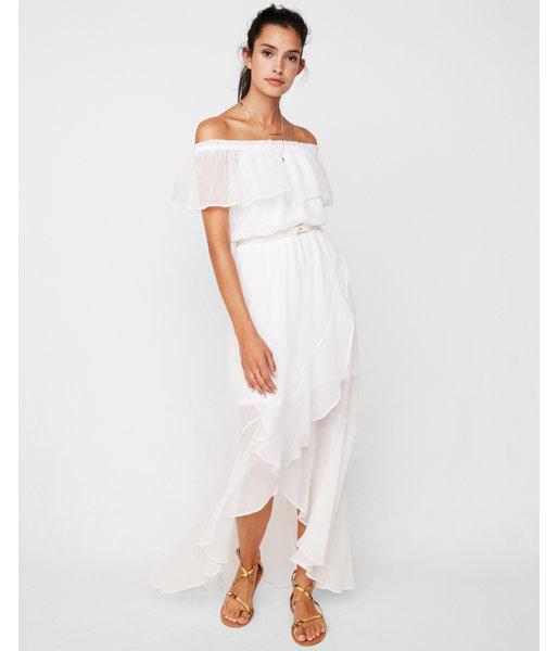 Express Womens Petite Off The Shoulder Fit And Flare