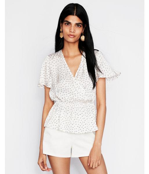 Express Womens Print Flutter Sleeve Surplice Blouse