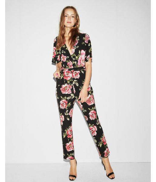 Express Womens Floral Jersey Short Sleeve Jumpsuit