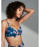 Express Womens Print Knot Front Triangle Bikini Top