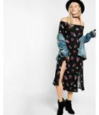 Express Womens Floral Print Off The Shoulder Long Sleeve