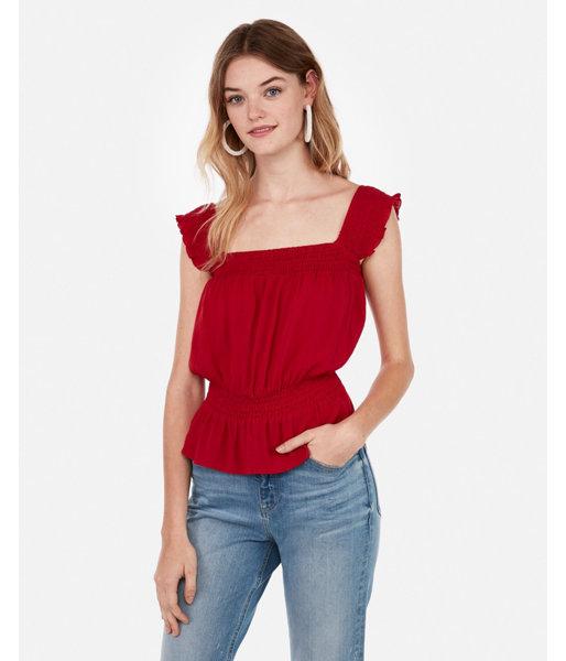 Express Womens Smocked Neck Peplum Top
