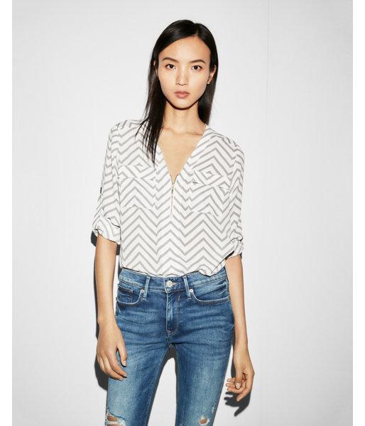 Express Womens Chevron Long Sleeve Zip Front Blouse