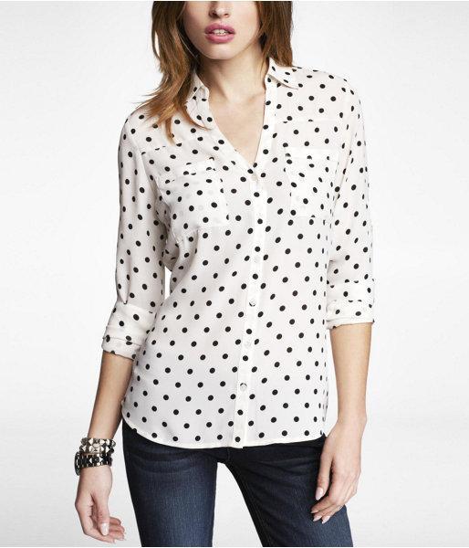 Express Womens Polka Dot Convertible Sleeve Portofino Shirt