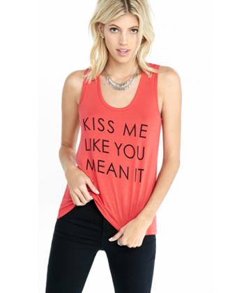 Express Women's Tanks Red Kiss Me Graphic Scoop Neck Tank