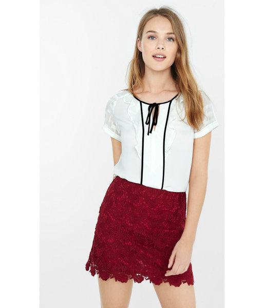Express Women's Tops Contrast Piped Crew Tie Neck Blouse