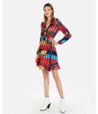 Express Womens Color Block Elastic Waist Ruffle Wrap Dress