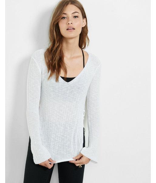 Express Womens Lace-up Side V-neck Pullover