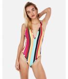 Express Womens Bold Stripe Deep V Ultra High Leg One-piece