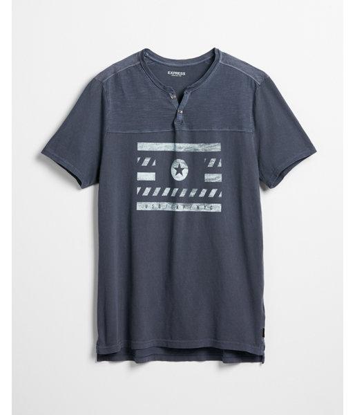 Express Mens Notch Neck Graphic Henley