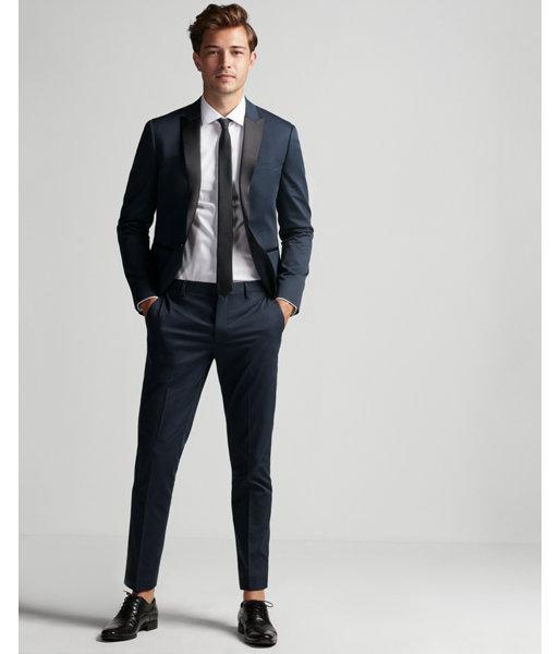Express Mens Skinny Innovator Blue Satin Accent Tuxedo Pant
