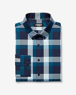 Express Mens Express Mens Extra Slim Plaid Button-down Wrinkle-resistant Performance Dress
