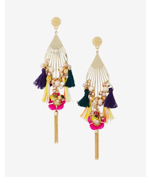 Express Womens Beaded Tassel Statement Drop Earrings