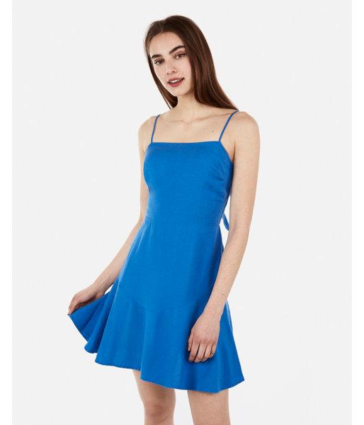 Express Womens Tie Back Ruffle Hem Linen-blend Dress