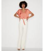 Express Womens Petite Satin Tie Front Cropped Top