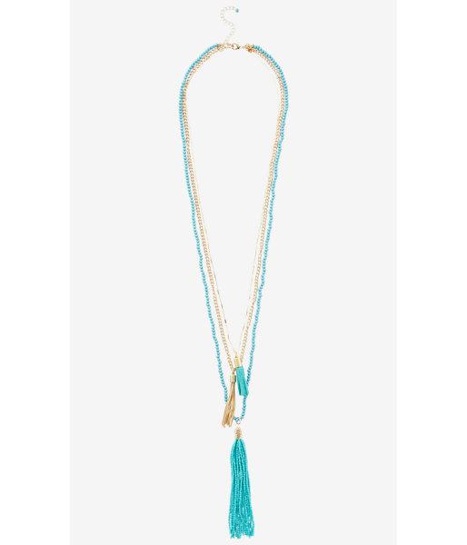 Express Women's Jewelry Nested Turquoise Bead And Tassel Necklace