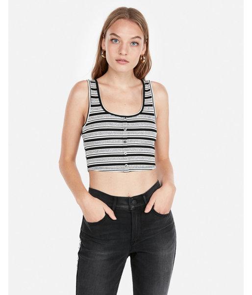 Express Womens Express One Eleven Striped Button Front Cropped Tank