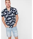 Express Mens Tropical Blue Floral Short Sleeve Cotton