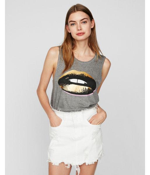 Express Womens Foil Lips Graphic