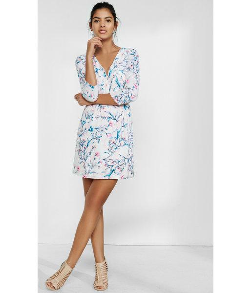 Express Women's Dresses Foral Print Zip Front Elastic Waist