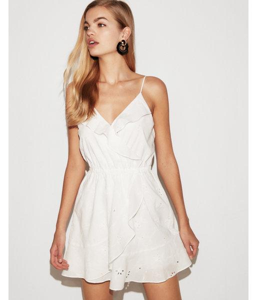 Express Womens Floral Eyelet Ruffle Wrap Cami Dress