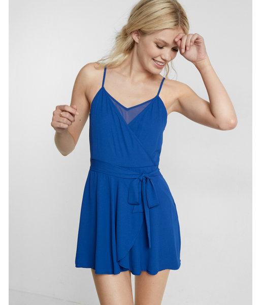 Express Faux Wrap Chiffon Inset Cami Romper