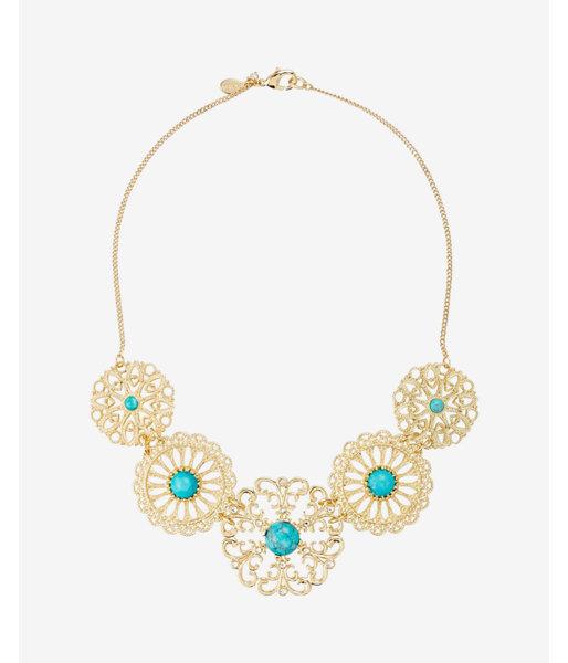 Express Womens Turquoise Filigree Station Necklace